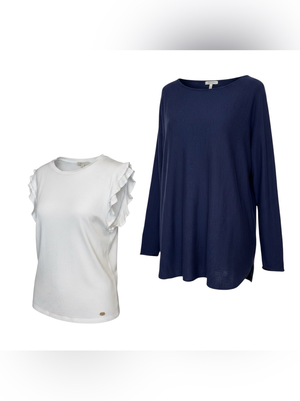 Michael Kors 2 Pc Lot White Ruffle Top Navy Long Sleeve Sweater L